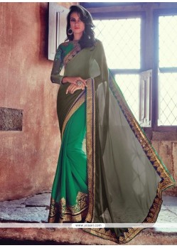 Embroidered Georgette Classic Saree In Sea Green