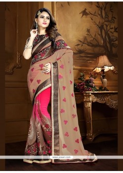 Absorbing Hot Pink Embroidered Work Traditional Designer Sarees