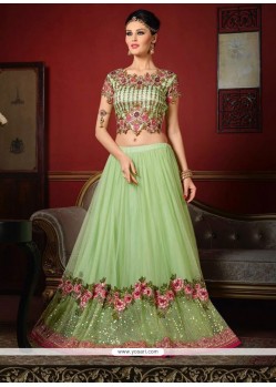 Patch Border Net A Line Lehenga Choli In Sea Green