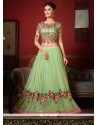 Patch Border Net A Line Lehenga Choli In Sea Green