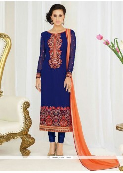 Intrinsic Georgette Blue Embroidered Work Churidar Salwar Suit