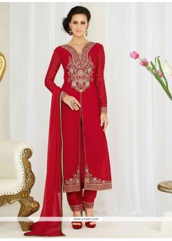 Sorcerous Georgette Red Resham Work Pant Style Suit