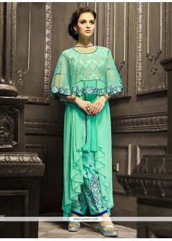 Ruritanian Georgette Sea Green Pant Style Suit