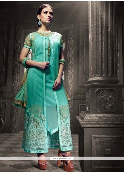 Intriguing Sea Green Jacket Style Salwar Suit