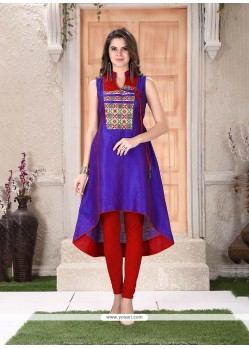 Delightsome Embroidered Work Blue Silk Party Wear Kurti