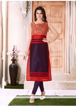 Ethnic Embroidered Work Purple Party Wear Kurti