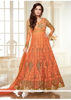 Diya Mirza Orange Resham Work Anarkali Salwar Kameez