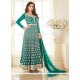 Dazzling Resham Work Georgette Sea Green Anarkali Salwar Kameez