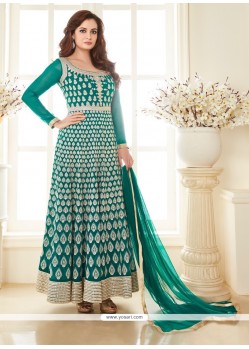 Dazzling Resham Work Georgette Sea Green Anarkali Salwar Kameez