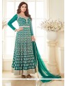 Dazzling Resham Work Georgette Sea Green Anarkali Salwar Kameez