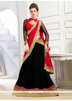 Brilliant Lycra Black Patch Border Work A Line Lehenga Choli