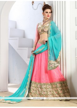 Customary Silk Pink A Line Lehenga Choli