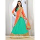 Dainty Faux Chiffon Sea Green Patch Border Work A Line Lehenga Choli