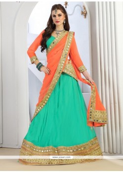 Dainty Faux Chiffon Sea Green Patch Border Work A Line Lehenga Choli