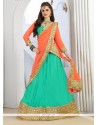 Dainty Faux Chiffon Sea Green Patch Border Work A Line Lehenga Choli