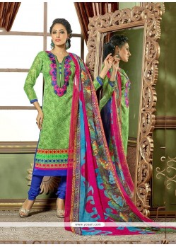 Delightsome Green Embroidered Work Chanderi Churidar Designer Suit