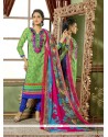 Delightsome Green Embroidered Work Chanderi Churidar Designer Suit