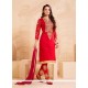 Intrinsic Embroidered Work Red Chanderi Churidar Designer Suit