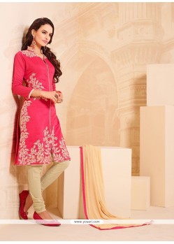 Pleasance Chanderi Rose Pink Embroidered Work Churidar Designer Suit