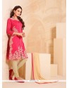 Pleasance Chanderi Rose Pink Embroidered Work Churidar Designer Suit