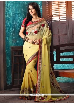 Pleasance Green Patch Border Work Georgette Designer Traditional Sarees