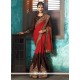 Floral Brown And Red Patch Border Work Fancy Fabric Classic Designer Saree