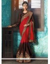 Floral Brown And Red Patch Border Work Fancy Fabric Classic Designer Saree