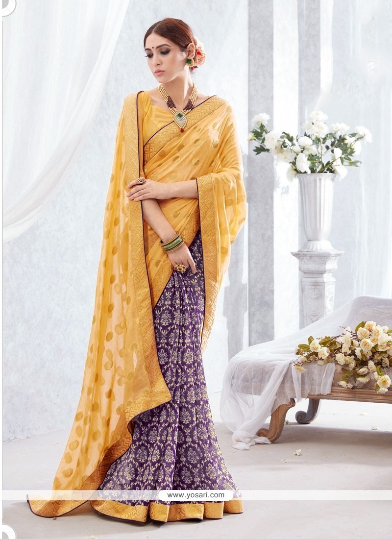 Glorious Georgette Patch Border Work Printed Saree