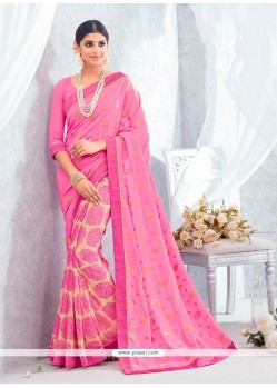 Majestic Pink Viscose Printed Saree