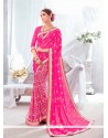 Customary Hot Pink Patch Border Work Printed Saree