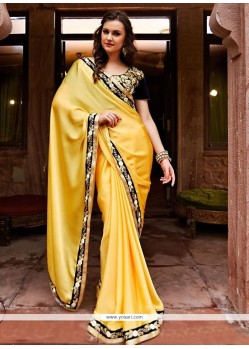 Bedazzling Chiffon Satin Yellow Designer Saree