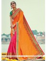 Lavish Pink And Yellow Embroidered Work Designer Half N Half Saree