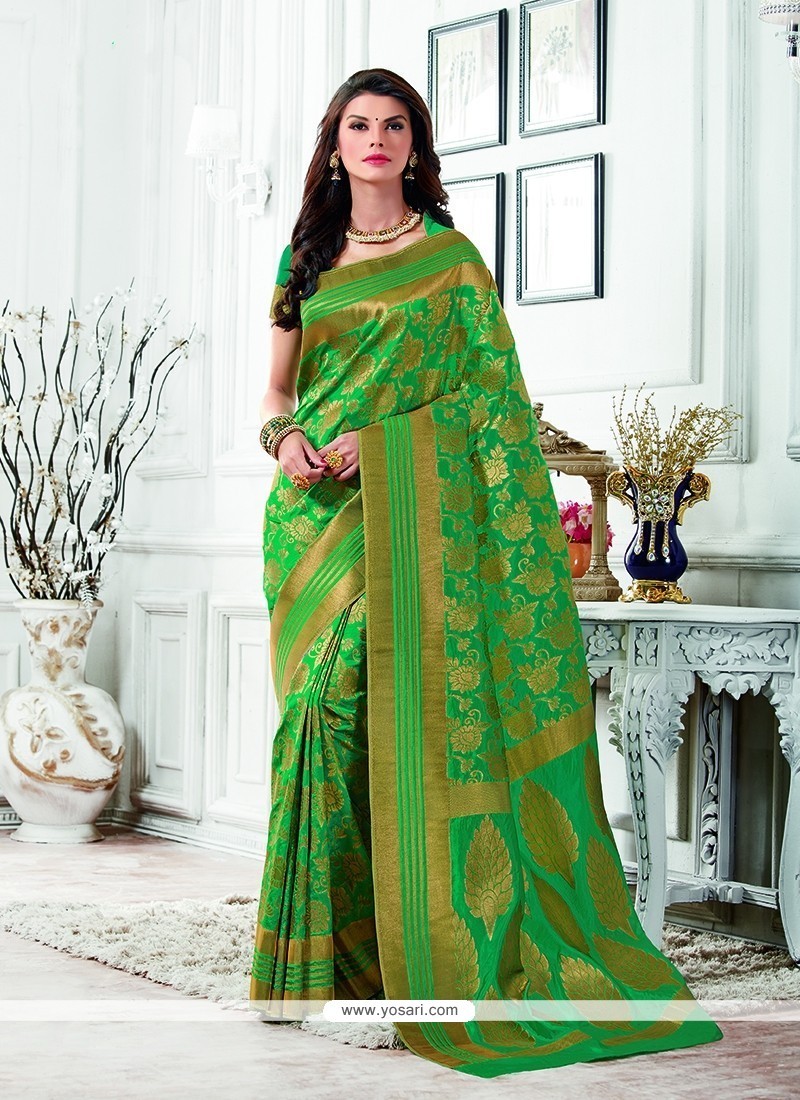 Beautiful Tussar Silk Green Classic Saree