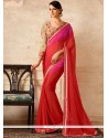 Sensible Hot Pink And Red Georgette Classic Saree