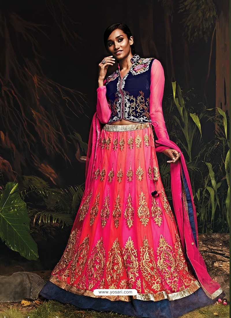 Invigorating Pink Net Wedding Lehenga Choli