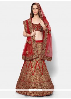 Patch Border Net A Line Lehenga Choli In Red