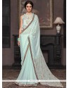 Blue Embroidered Work Georgette Classic Saree