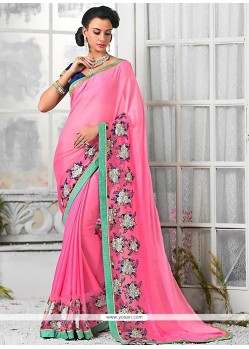 Versatile Embroidered Work Pink Designer Saree