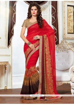 Adorable Red Georgette Classic Saree