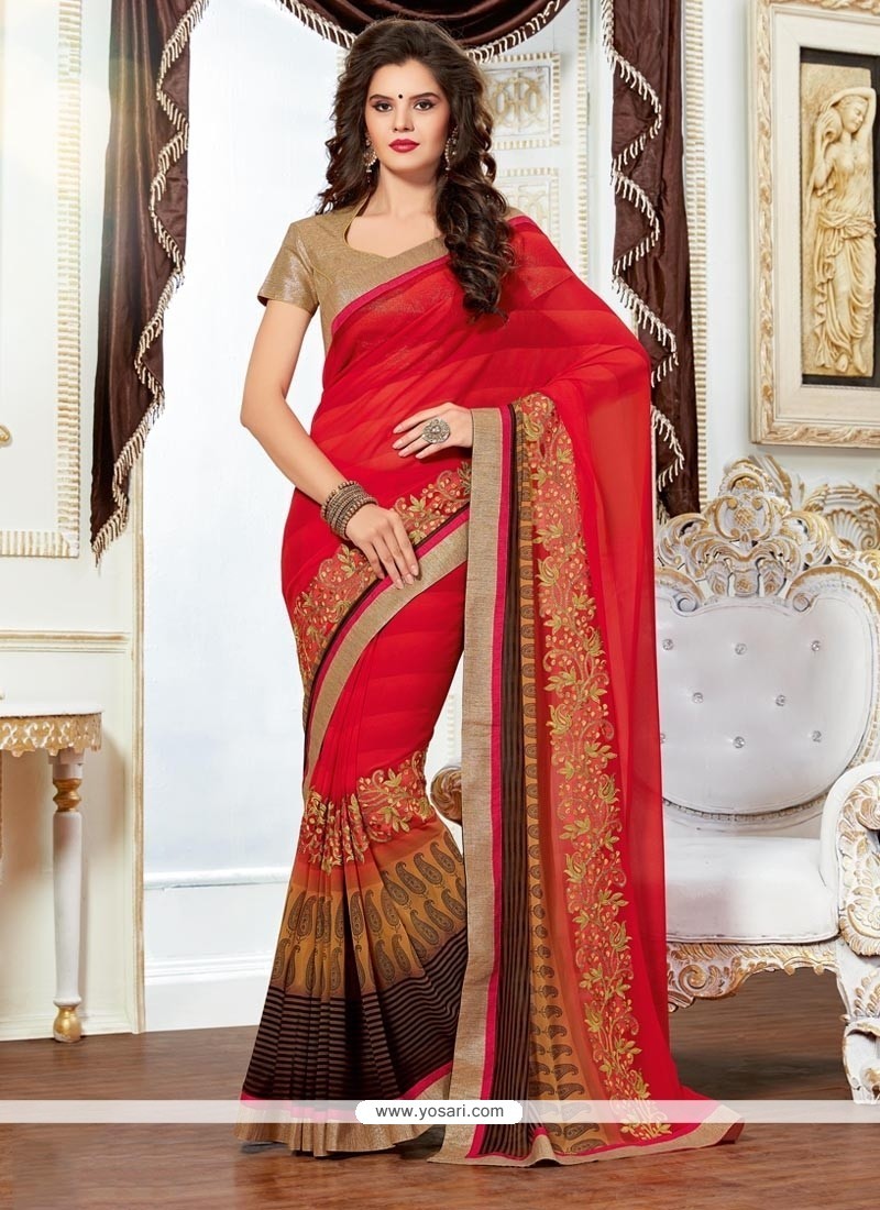 Adorable Red Georgette Classic Saree