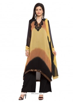 Urbane Embroidered Work Beige And Black Georgette Readymade Suit
