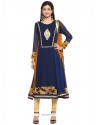 Dazzling Navy Blue Embroidered Work Georgette Readymade Suit