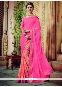 Absorbing Print Work Hot Pink Printed Saree