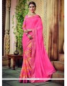 Absorbing Print Work Hot Pink Printed Saree