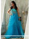 Magnificent Blue Net Stone Designer Readymade Gown