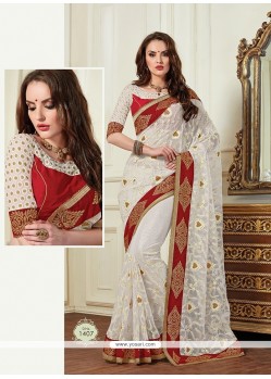 Ideal Patch Border Work Off White Net Designer Traditional Sarees