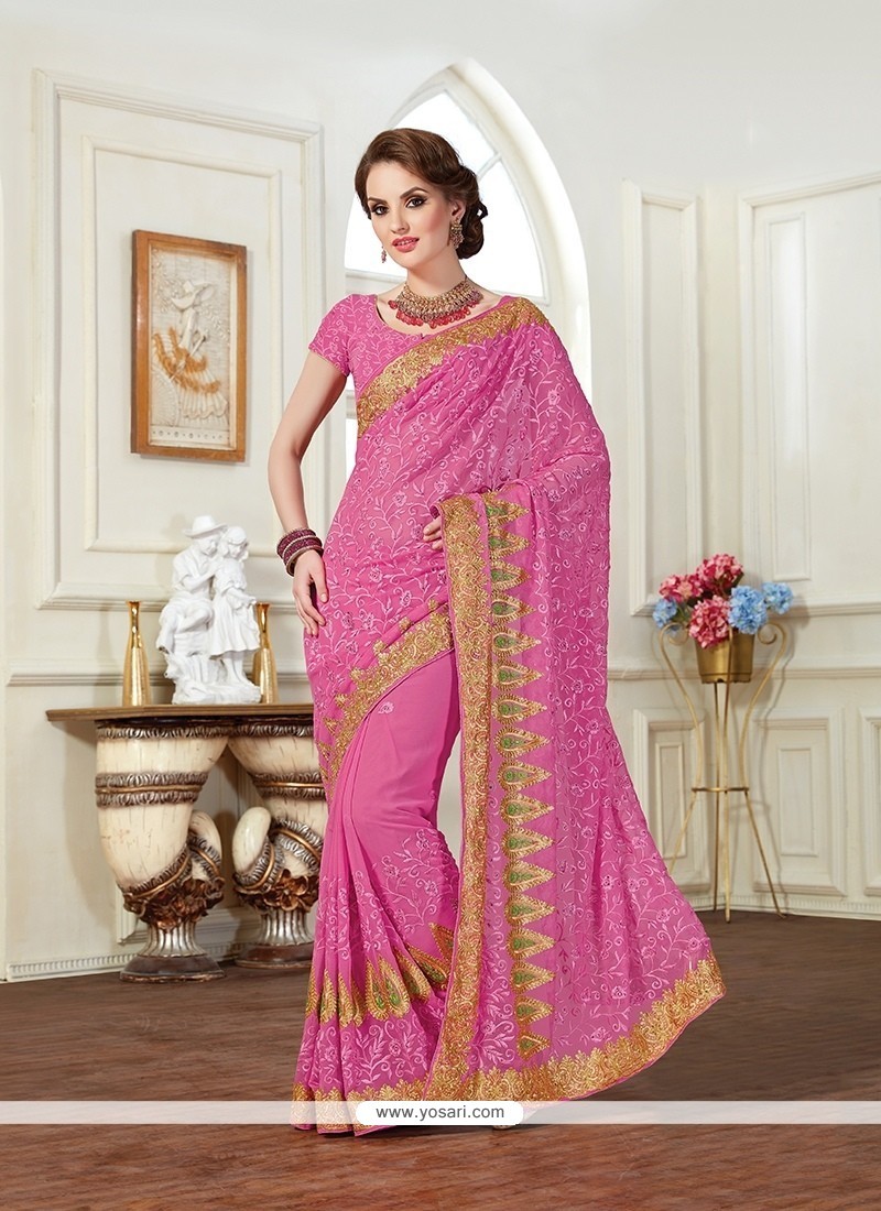 Sightly Georgette Pink Classic Saree