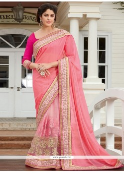 Catchy Net Pink Designer Half N Half Saree