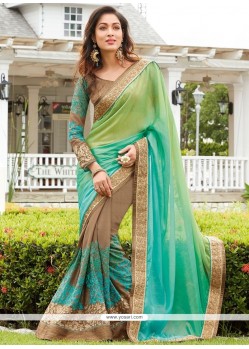 Thrilling Patch Border Work Faux Chiffon Designer Traditional Sarees