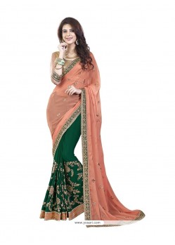 Masterly Embroidered Work Green Georgette Designer Traditional Sarees